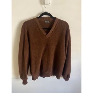 Vintage Sceptre Mens XL Brown Textured Boucle V-Neck Sweater Made in USA